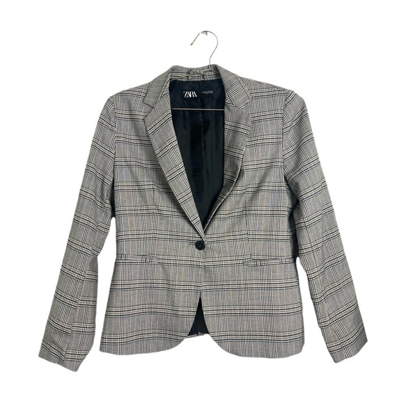 Zara Plaid Single Button Blazer Jacket Size 10 - Picture 2 of 5